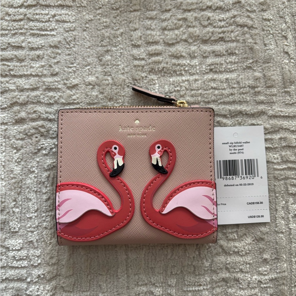 kate spade Pink Flamingo Appliqué Small Zip Bifold Wallet